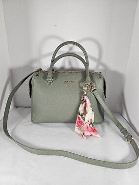 Anne Klein Logo Detailed Satchel Bag "New Olive" Collection With Scarf Charm